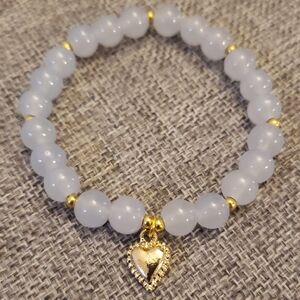 Chic Pale blue Beaded Bracelet with Gold Heart Charm